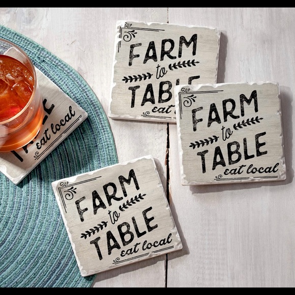 FARM TO TABLE STONEWARE COASTER SET - Picture 5 of 14